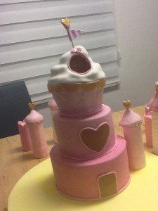 Three tier princess cake, before assembly.
